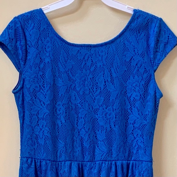 Royal Blue Scoop Back Fit Flare Lace Overlay Dress - Picture 8 of 10